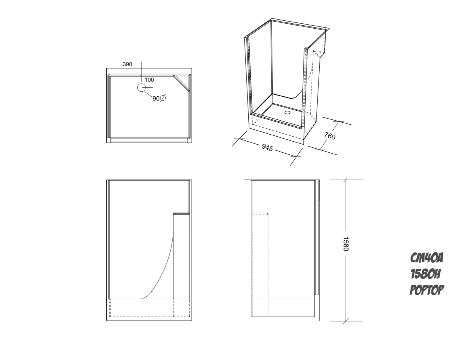 C40 Pop Top Shower Enclosure